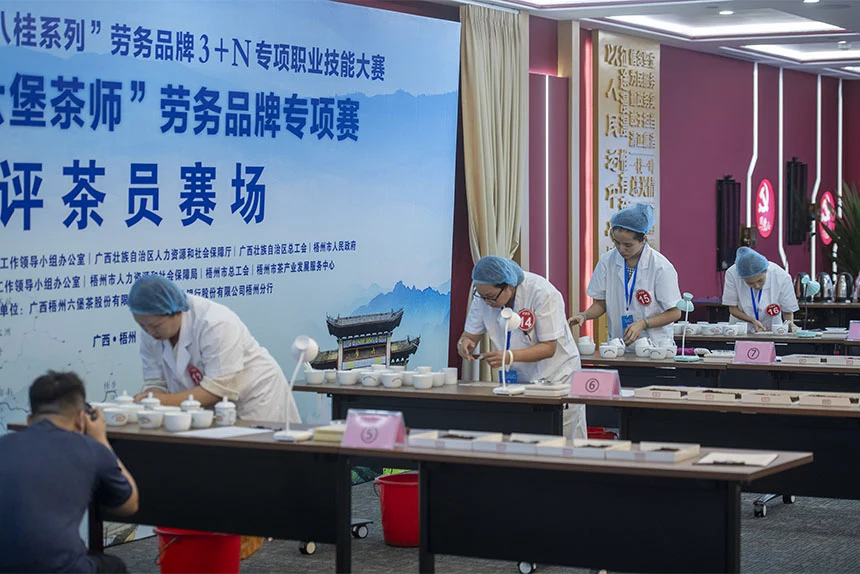 参赛选手正在参加评茶员实操技能比武。何华文摄